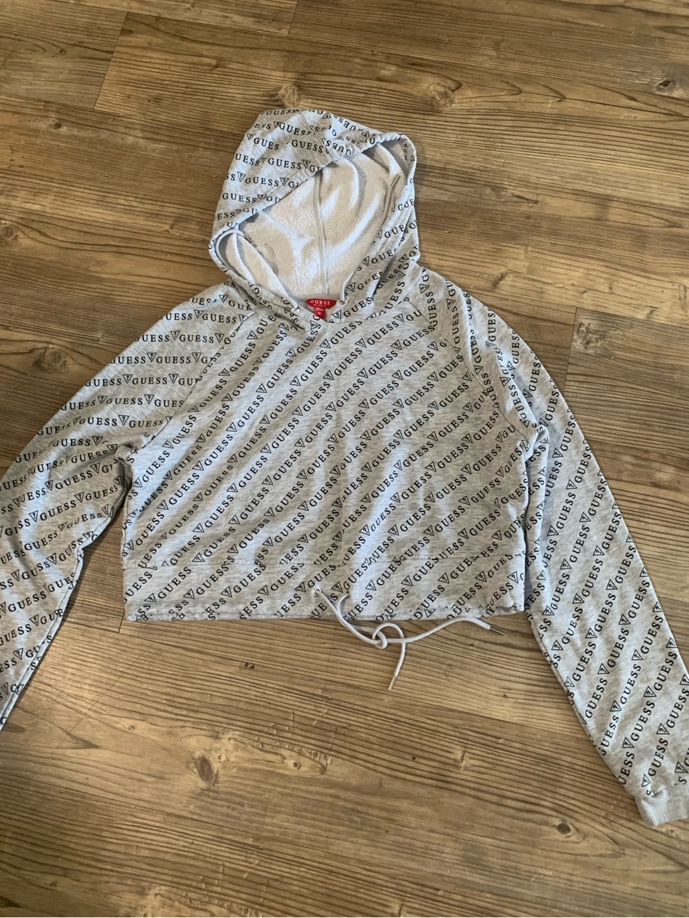GUESS cropped all-over print logo hoodie